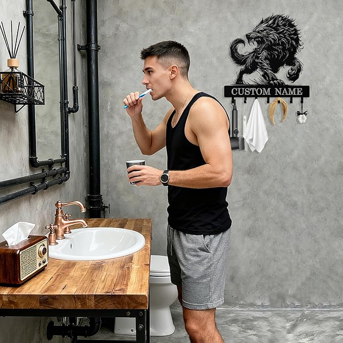 Personalized Wolf Key Holder Wall Mount, Custom Metal Keys Hanger for Wall with Name, Custom Key Rack Holder with Hooks for Home, Entryway, Front Door, Living Room, Kitchen, Bathroom