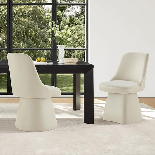 Swivel Dining Chairs Set of 2, Upholstered Mid Century Modern Deskchair with High Back, Faux Leather Kitchen Chairs for Dining Room, Bedroom, Dressing Room, Cream