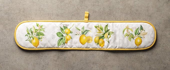 Maison d' Hermine Double Oven Mitts 100% Cotton 7"x35" Double Oven Mitt Heat Resistant BBQ Cooking Gloves with Loop, Baking, Grilling, Home, Kitchen, Handling Hot Pans Spring Summer (Limoncello)