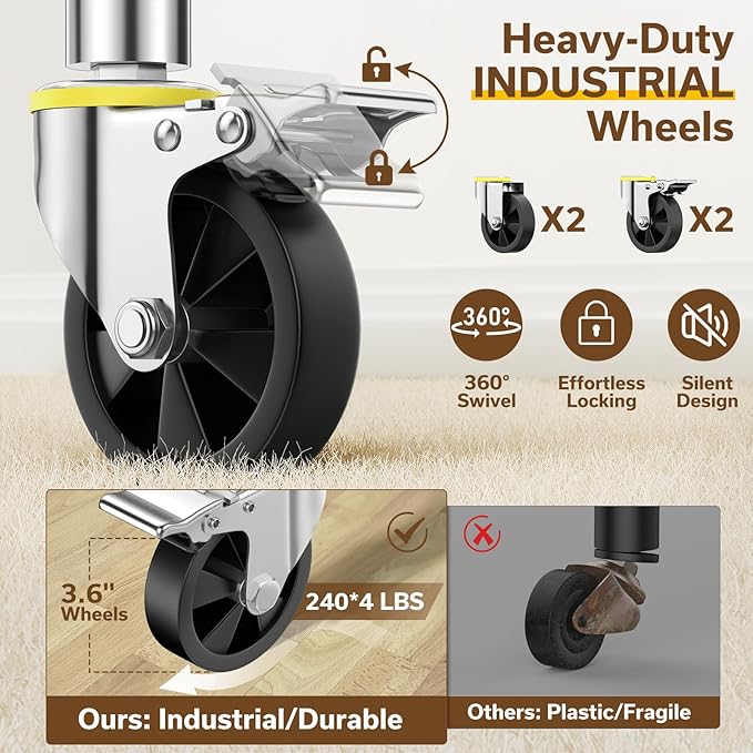 100% Stainless Steel Heavy Duty Clothes Rack, Load 960LBS, Double Rod, Extendable Rolling Garment Rack with Shelves, Modern Style, Recommended for Clothes & Accessories