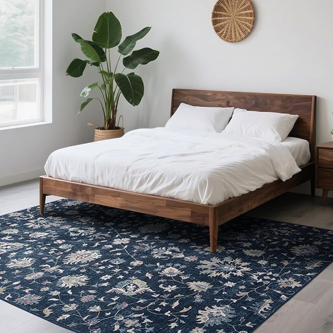 Washable Rugs 8x10 Area Rugs for Living Room,Bedroom,Dining Room- Soft Low Pile Stain-Resistant Carpet with Non-Slip Rubber Backing,Vintage Large Area Rug for Nursery Home Office Decor