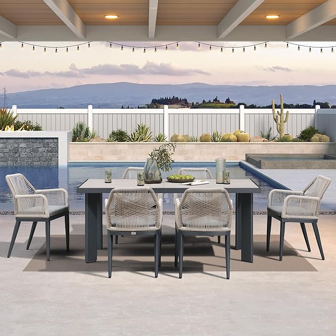 PURPLE LEAF Patio Dining Chair Set 2 Pieces Metal Modern Furniture Seating for Garden Kitchen Porch Outdoor Rattan Dining Chairs with Armrests and Cushions, Dark Grey