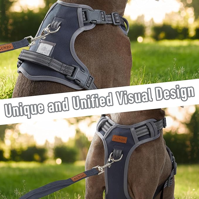XSmall Dog No Pull Dog Harness, Adjustable Dog Vest for Easy Walking, Breathable Oxford Material, Reflective Strips with Metal Front Clip Control, Corgi, Pug, Terriers, Gray, XS