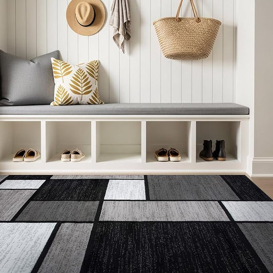 Rugshop Contemporary Modern Boxes for Entryway,Home Office,Living Room,Bedroom,Kitchen Non Shedding Area Rug 4' x 6' Gray