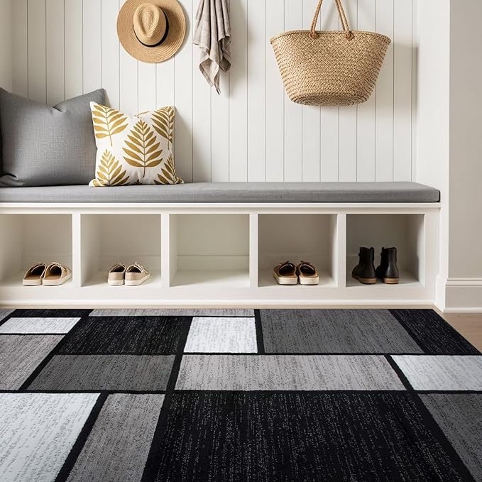 Rugshop Contemporary Modern Boxes for Home Office,Living Room,Bedroom,Kitchen Non Shedding Area Rug 3'3" x 5'3" Gray