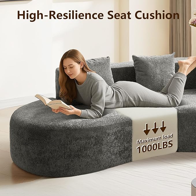 109'' Curved Couch, Mid Century Modern Half Moon Sofa, Luxury 3-Seat Couch with High-Density Foam Filled, Raindrop Velvet Fabric Sectional Sofa for Living Room, Apartment, Office, Grey