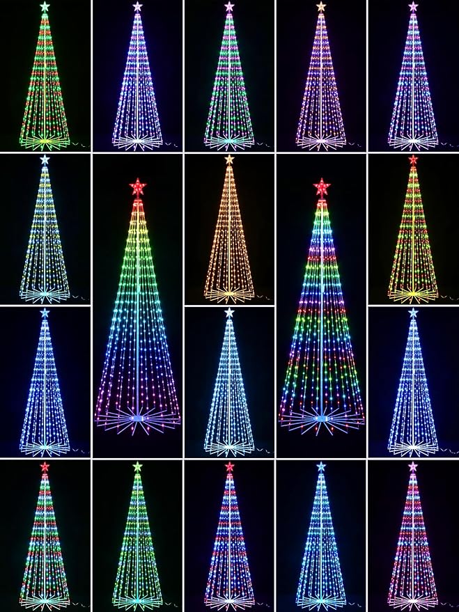 Flacchi Smart Christmas Outdoor Tree Lights - Star Tree Topper with Removable Bracket, App Control, Sync with Music, Waterfall Colored Lighted for Holiday Decorations (8.8FT/ Rope Lights)