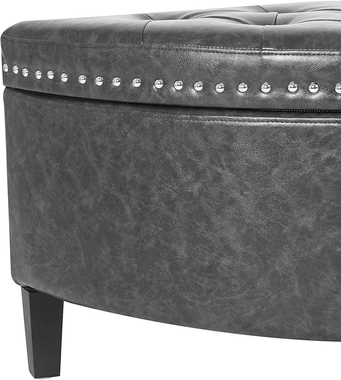 Homebeez 43" Half Moon Storage Ottoman Bench, Lift Top Faux Leather Storage Ottoman Bench for Bedroom Living Room (Gray)
