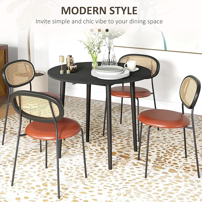 HOMCOM 35" Small Kitchen Table, Collapsible Drop Leaf Table for Small Spaces, Round Folding Dining Table with Solid Wood Legs for Kitchen, Dining Room, Black