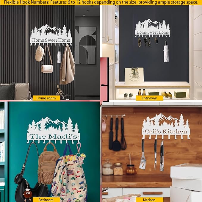 Custom Metal Key Rack Hooks, Personalized Key Holder for Wall, Forest, Mountain Theme Wall Decoration Hooks, Key Hanger Organizer for Living Room, Entryway, Bathroom, Kitchen Decor