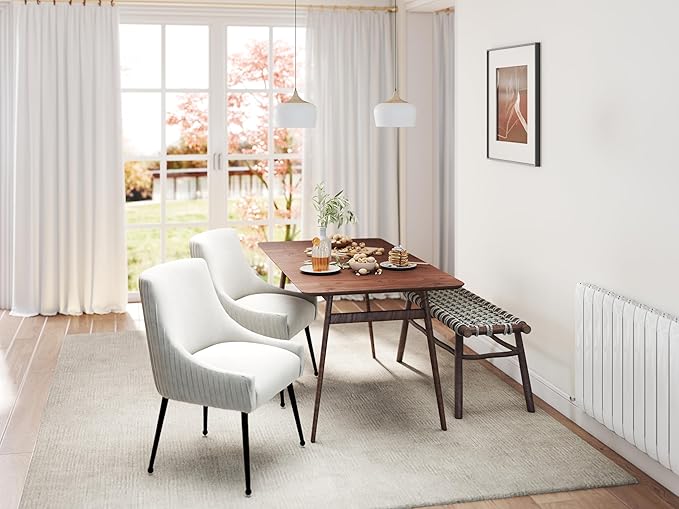 Velvet Dining Chairs Set of 2,Beige Upholstered Living Room Chairs with Black Metal Legs, Modern Tufted Accent Chairs for Living Room, Study Room, Kitchen