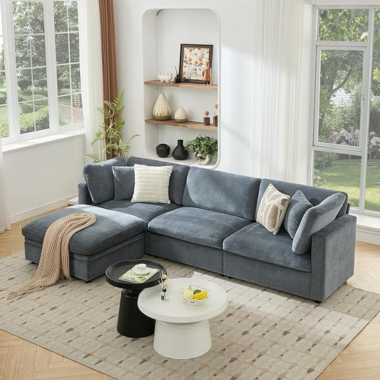 Tbfit Modern Sectional Sofa with Storage, Comfy Cloud Modular Couch with Down-Filled Cushions, Sofa for Home, Living Room, Grey