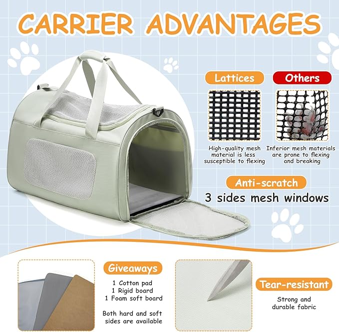 Extra-Large Cat Carrier Soft Sided Flight Approved, Mesh Pet Carrier for Travel Outdoors with Shoulder Straps, Cat Carriers for Cats/Puppy/Dogs Up to 30Lbs, Green