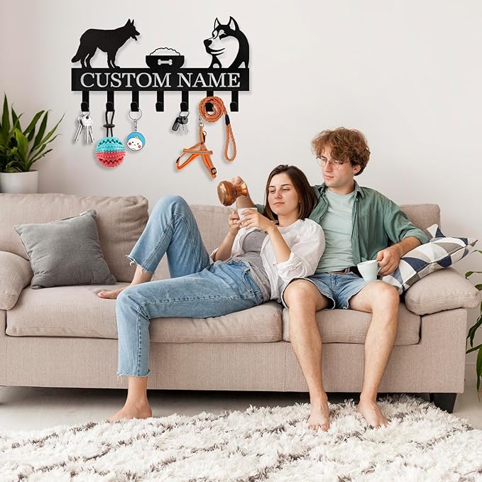 Personalized Dog Leash Holder for Wall - Custom Dog Leash Holder for Wall with Pet's Name, Metal Dog Stuff Storage Organizer, Dog Leash Hangers for Wall, Dog Decor Gifts for Entryway, Farmhouse