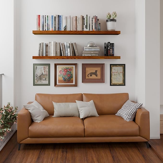 foxsky 48 Inch Solid Pine Wood Floating Shelves for Wall with Hidden Brackets, Rustic Farmhouse Wall Mounted Shelf for Bathroom, Living Room, Bedroom, Kitchen, Office Decor (Honey Oak)