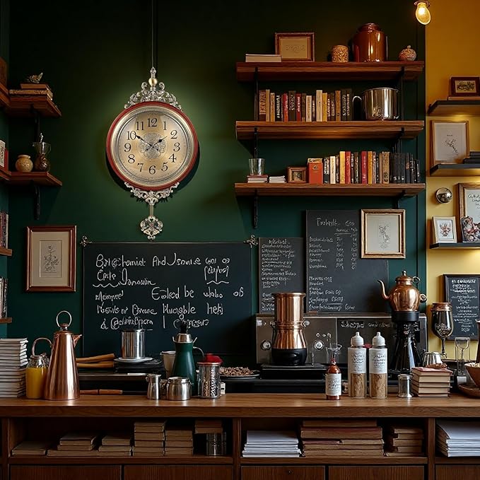 Vintage Wall Clock with Pendulum,Diameter 16 in/Full Length 30.7 in Large Retro Metal and Glass Silent Clock for Living Room, Antique Wood Pendulum for Dining Room Office Home Decor