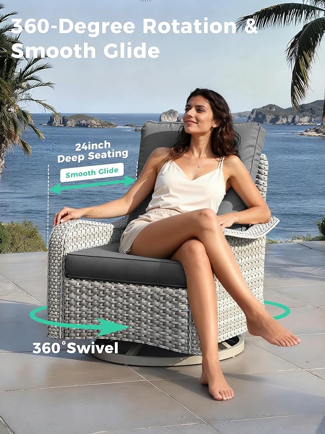 15 Piece Outdoor Wicker Rattan Sectional Sofa Set with Swivel Chairs, 12-Seats with 4" Thickened Cushions & Coffee Table, All-Weather PE Rattan for Garden, Backyard, Porch, Black