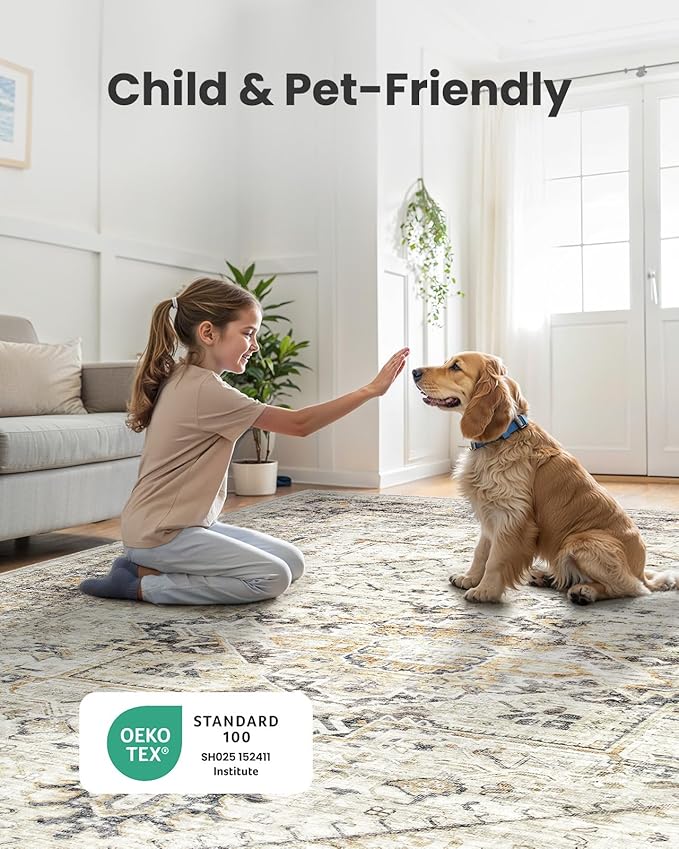 AMADA HOMEFURNISHING 2x6 Washable Runner Rug, Non-Slip Backing & Durable Edge Binding, Vintage Entryway Runner Rug for Bedroom & Hallway