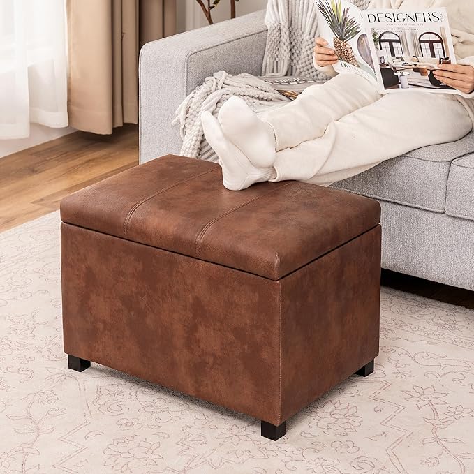 Joveco 24" Leather Storage Ottoman Bench, Rectangle Foot Rest Stool for Living Room, Bedroom, Entryway, Coffee
