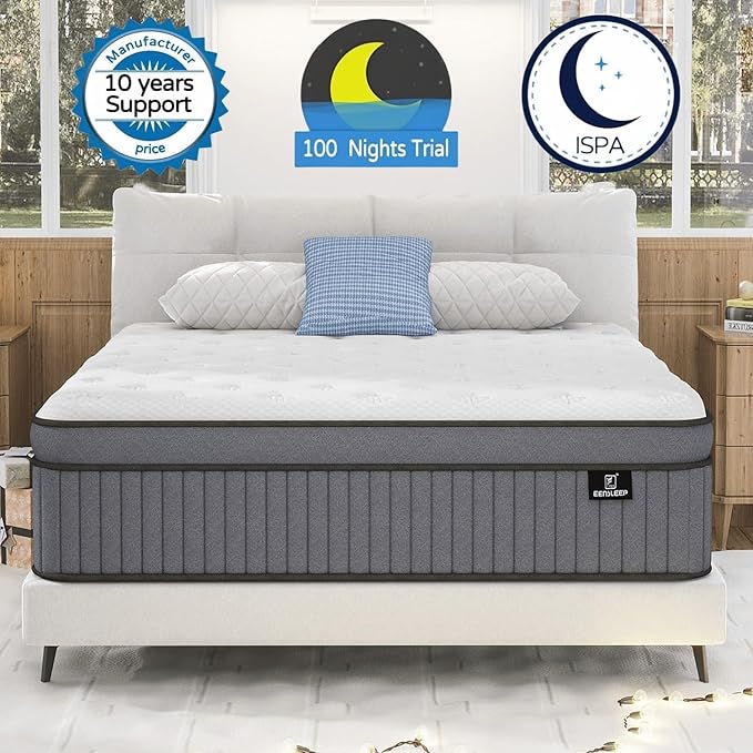 Firm King Size Mattress [Enhanced], 12 Inch King Mattress In A Box, Hybrid Mattresses With Gel Memory Foam & Independent Pocket Springs, Pressure Relief, Cooling, Additional Support, 365-Night Trial