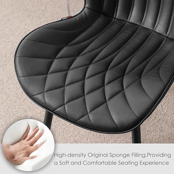 Kidol & Shellder Black Dining Chairs Set of 2 Modern Kitchen Chairs with Back Armless Accent Chairs for Living Room Upholstered Faux Leather Chair Mid Century Comfy Side Chair with Metal Legs