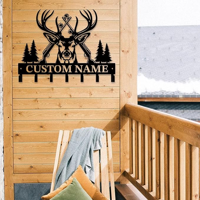 Personalized Custom Name Hunting Deer Wall Key Hooks,Metal Hunting Art Clothes Hooks,Metal Hunting Wall Home Storage Decorative,Hunter For Front Door, Hallway, Kitchen, Bedroom,Keys,Hats (Style I)