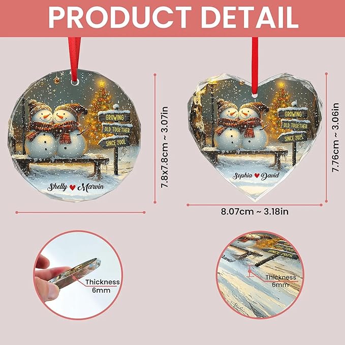 NAZENTI Personalized Snowman Couple Ornament 2025, Custom Glass Christmas Ornaments with Names, Snowman Lovers Holiday Decoration, Romantic Gift for Couples Newlyweds Keepsake 04