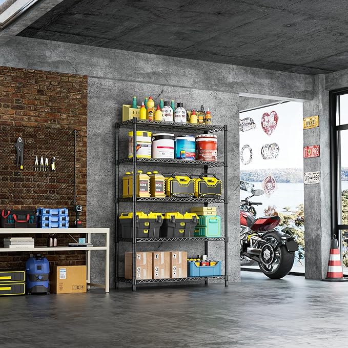 IZEUK 1750 LBS Garage Shelving Wide Storage Shelves Metal Shelves Heavy Duty Adjustable Utility Shelf Rack (Black, 5 Tier, 15.7" D x 45.3" W x 70.9" H)