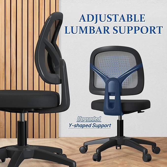 No Arms Small Office Computer Mesh Chair with Swivel Wheels Height Adjustable for Child and Adult