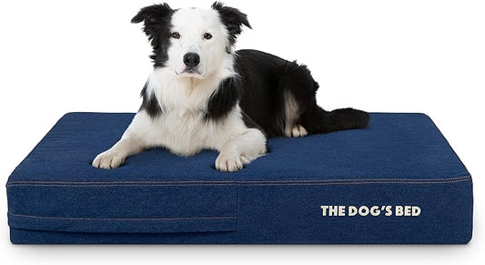 The Dog’s Bed Orthopedic Memory Foam Dog Bed, Large Blue Denim 40x25, Pain Relief for Arthritis, Hip & Elbow Dysplasia, Post Surgery, Lameness, Supportive, Calming, Waterproof Washable Cover