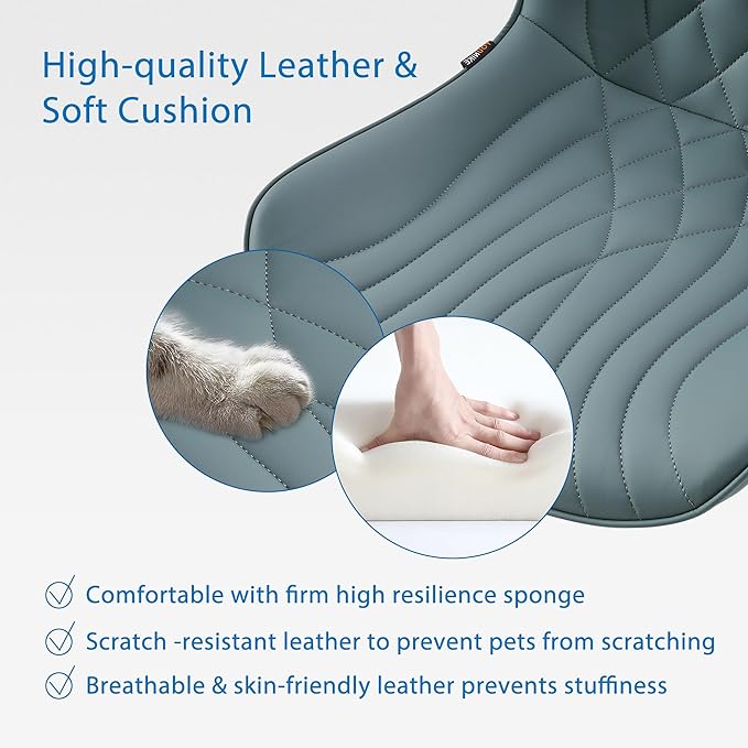 YOUNIKE Office Chair Armless Desk Chair with Wheels, Home Office Computer Task Chair, Modern Faux Leather Upholstered Vanity Chair, Adjustable Swivel Rolling Office Chairs, Slate Blue