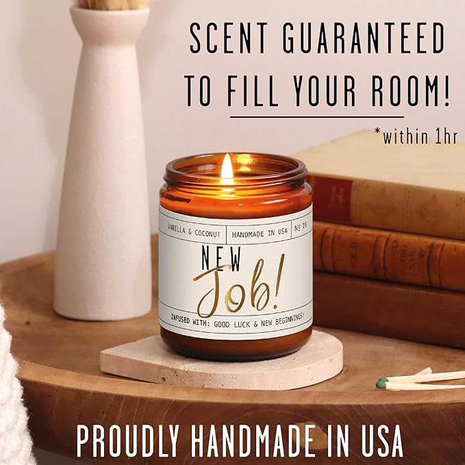 New Job Gifts for Women, Congratulations Gifts for Women - 'New Job Candle, w/Vanilla & Coconut I Job Promotion Gifts for Women I Leaving Job Gifts I Goodbye Coworker Gift I 50Hr Burn, Made in USA