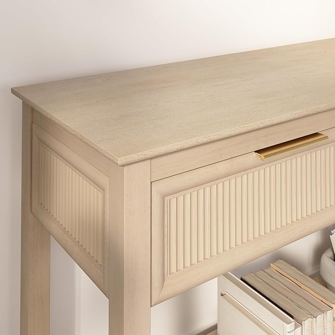 Bush Home Fluted Console Table with Drawers, Living Room Furniture, Camille Collection, Natural Birch Beige