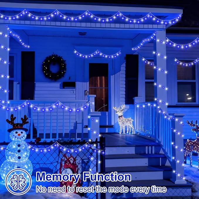 QITONG Blue and White Christmas Lights Outdoor Waterproof, 165ft 500 LED String Light Plug-in, Clear Wire Indoor Christmas Tree Lights with 8 Modes
