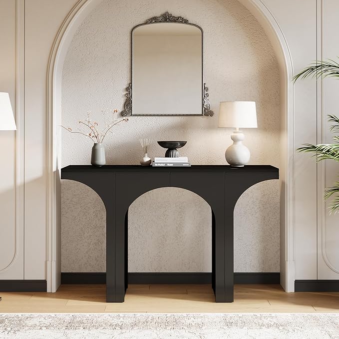 Tribesigns Black Console Table, 94-Inch Entryway Console Table, Wood Sofa Table Behind Couch with Arched Base, Narrow Hallway Table, Modern Foyer Accent Table for Entrance Living Room (Set of 2)