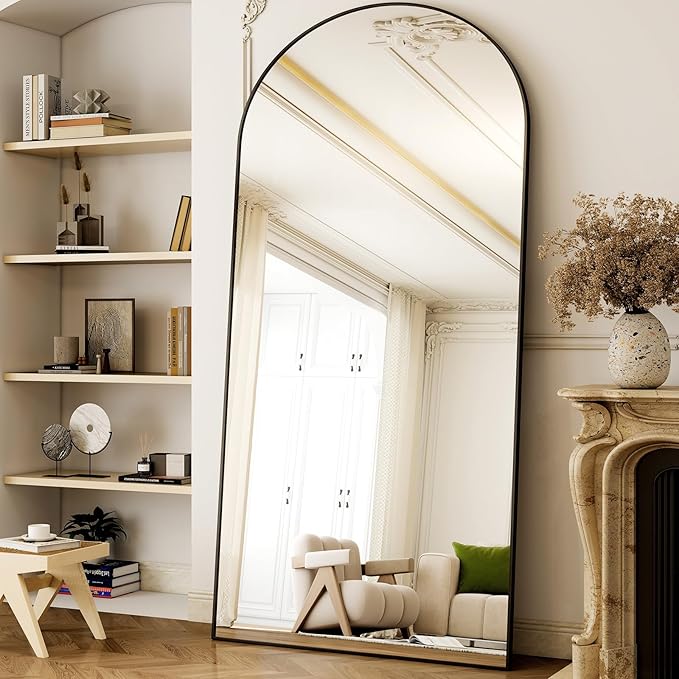 GLSLAND-77 x38 Arched Full Length Mirror - Oversize Floor Mirrors Aluminum Alloy Frame Full Body Dressing Mirror for Bedroom Living Room,Black