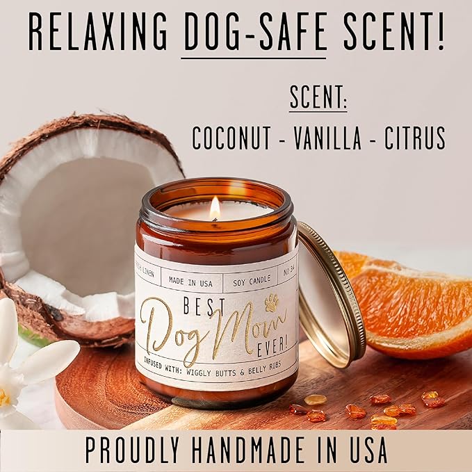 Dog Mom Gifts for Women, Dog Lovers Gifts for Women - 'Best Dog Mom Ever' Soy Candle, w/Vanilla, Coconut & Citrus I Gifts for Dog Lovers I Dog Gifts for Women I Reusable Jar, 50Hr Burn,Made in USA