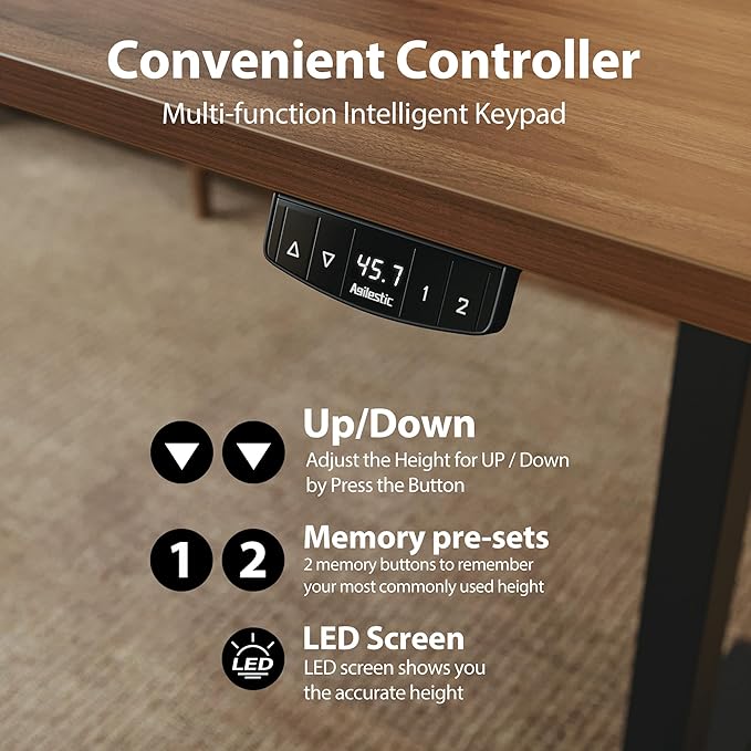 Agilestic Electric Standing Desk, Extra Large 71 x 31.5 Inches Height Adjustable Desk, Sit Stand Up Workstation for Home Office, Ergonomic Rising Gaming Computer Table with Memory Preset, Dark Walnut