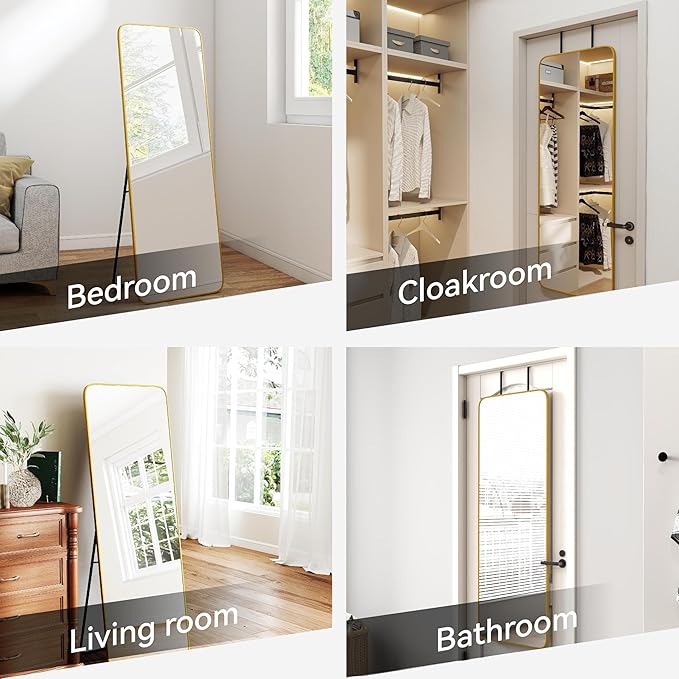 57x20 Door Hanging Full Length Mirror, Floor Stand (Height 5.7ft just Body in1.3ft) Wall Mounted Metal Frame Rectangle Dressing Mirrors for Bedroom Room 57 inch Gold