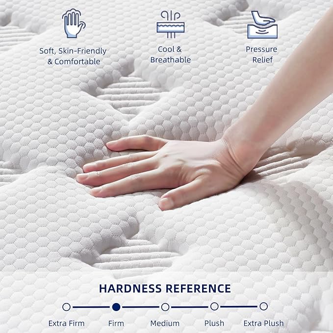 Firm King Size Mattress [Enhanced], 12 Inch King Mattress In A Box, Hybrid Mattresses With Gel Memory Foam & Independent Pocket Springs, Pressure Relief, Cooling, Additional Support, 365-Night Trial