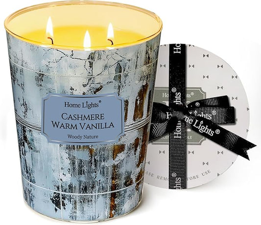 HomeLights Scented Candles for Women & Men, 34oz Candle Jars Aromatherapy 3-Wick Candle, Ideal for Industrial Chic Home Decor and Gifts, Cashmere Warm Vanilla