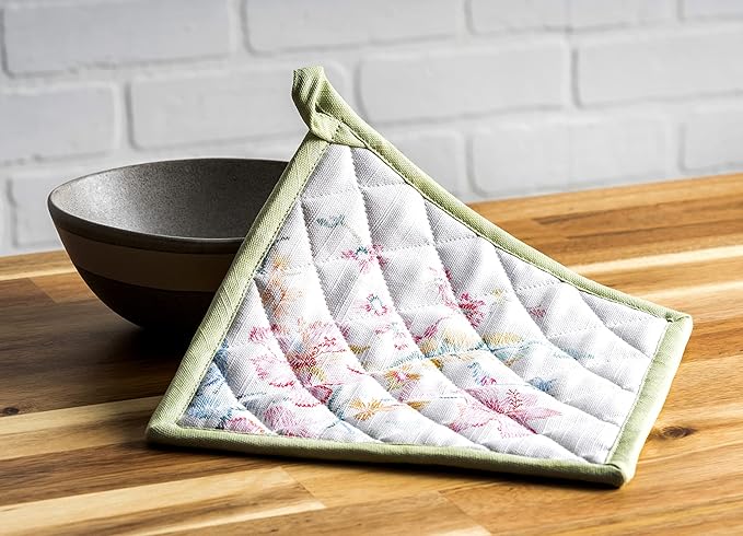 Maison d' Hermine 100% Cotton Oven Mitt & Pot Holder Set (7.5"x13" & 8"x8") Heat Resistant BBQ Cooking Gloves with Loop, Baking, Grilling, Kitchen, Handling Hot Pans Spring/Summer (Paradise Island)