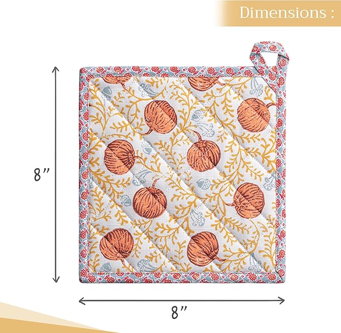 Maison d' Hermine Pot Holders 100% Cotton Heat Resistant Potholders 8" x 8" Hot Pads with Loop for Thanksgiving Christmas Decorations BBQ Cooking Baking Handling Hot Pans (Pack of 1, Harvest Festival)