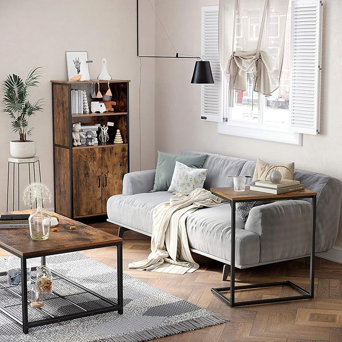 VASAGLE C Shape End Table, Small Coffee Table for Couch Or Sofa, Industrial Side Table in Living Room, Bedroom, 13.8 x 21.7 x 26 Inches, Rustic Brown and Black ULNT52BX