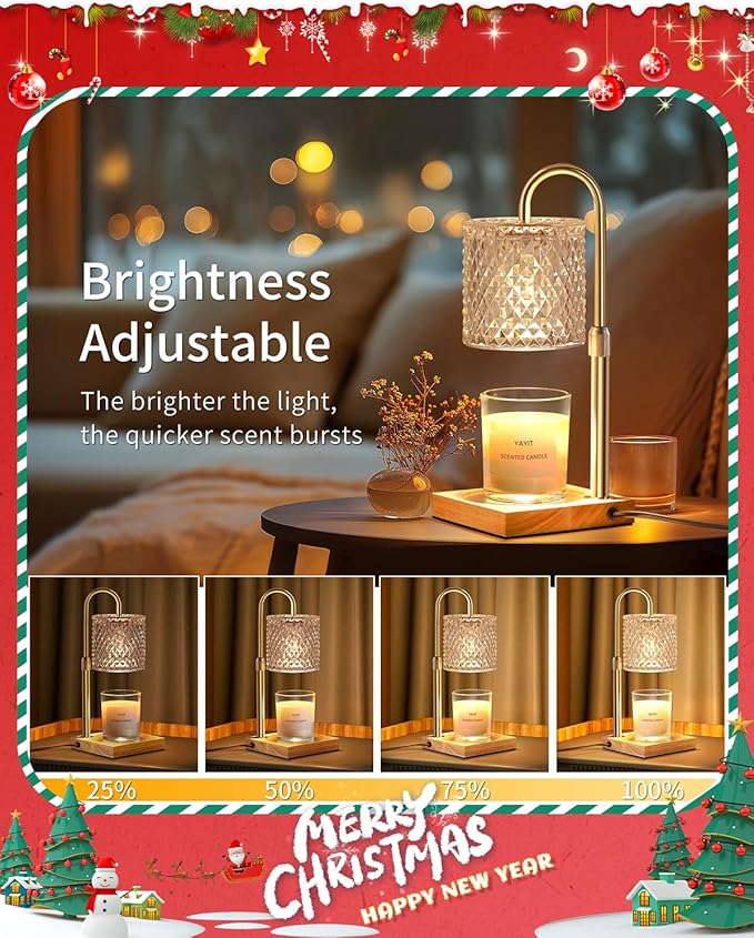 Candle Warmer Lamp with Timer Dimmer Adjustable Height, Candle Warmer with 2 Bulbs for Jar Candles, Home Decor, Birthday Gifts for Women