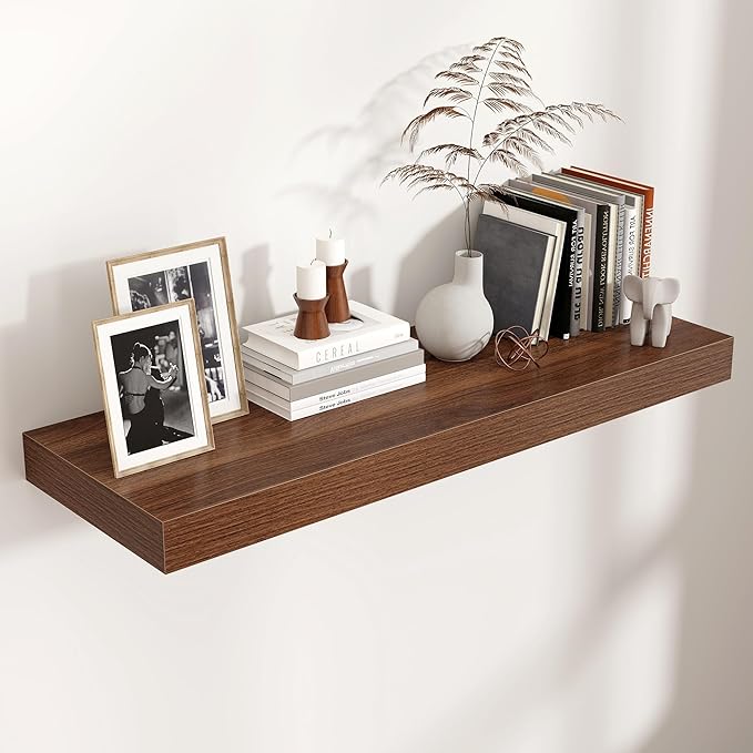 Floating Shelves for Wall, 36 Inch Wide x 12 Inch Deep Floating Shelves, Long Wood Floating Wall Shelf Shelves for Living Room Bathroom Bedroom Kitchen Home - (Walnut, 36" W x 12" D x 2" H)