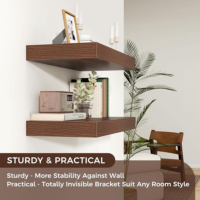 Floating Shelves for Wall, 36 Inch Wide x 12 Inch Deep Floating Shelves, Long Wood Floating Wall Shelf Shelves for Living Room Bathroom Bedroom Kitchen Home - (Walnut, 36" W x 12" D x 2" H)