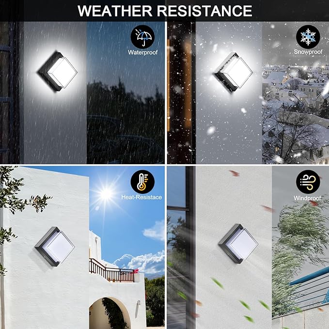 Exterior Wall Lights, Modern Waterproof Outdoor Ceiling Wall Mount Lighting, Black Square Small Led Porch Light with Anti-Rust 6000K Daylight 12W for Garage, Entryway,House