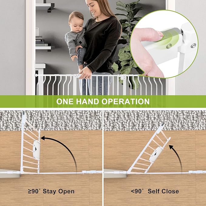 Auto Close 29.5"-62" Safety Metal Dog Extra Wide Pet Gate for Doorway, Stairs, House, Walk Through Child Gate with Pet Door, Includes 4 Wall Cups and 2 Extension Pieces Baby Gate with Door