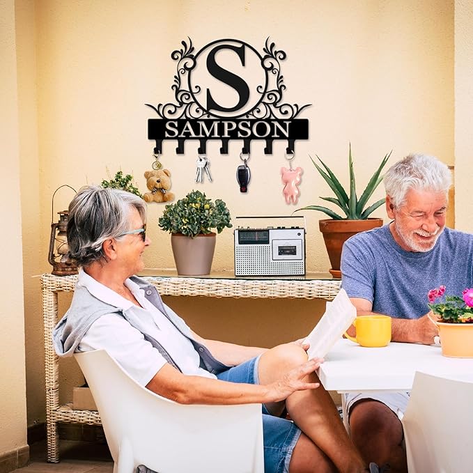 Personalized Metal Key Holder Wall Mount with Family Name Custom Key Hooks Wall Mounted Key Hooks Monogram Name Decor for Kitchen Entryway Hallway Office Doorway